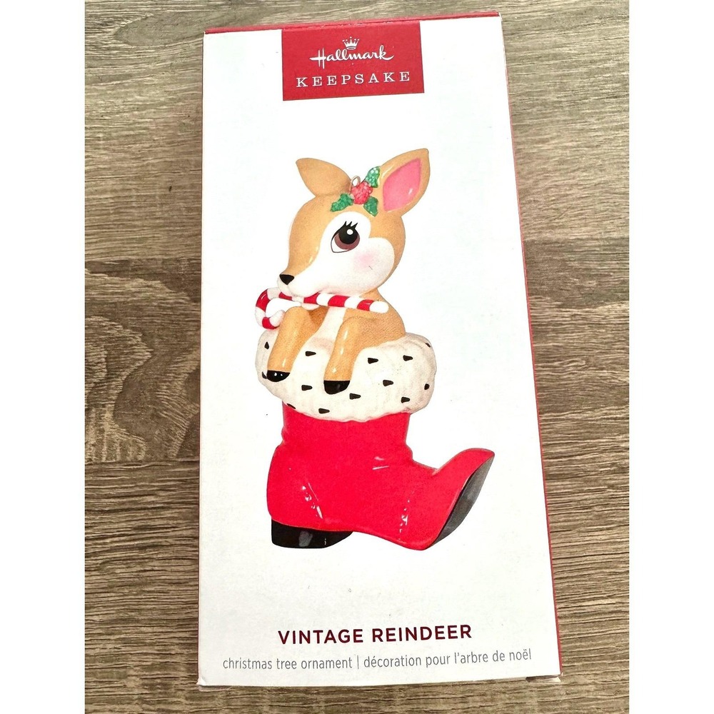 Hallmark Porcelain Vintage Reindeer Christmas Tree Ornament - Retired - New